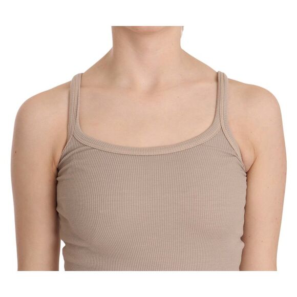 PINK MEMORIES Ribbed Tank Top Scoop Neck Slim Fit Women Brown Tops & T-Shirts - Picture 3 of 5